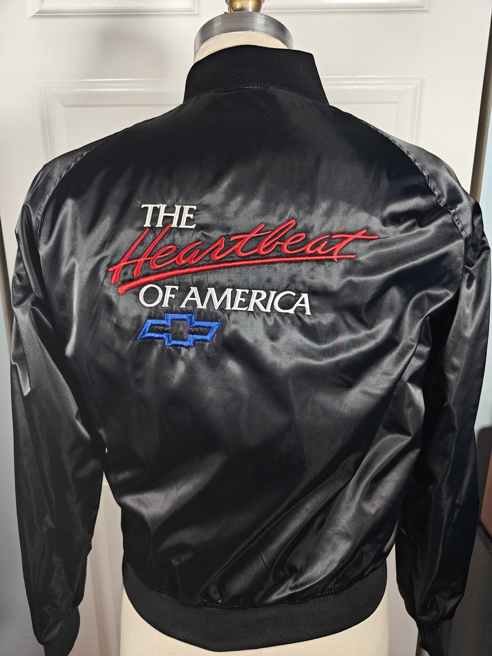 Vintage 80s West Ark Chevrolet Heartbeat of America Satin Bomber Jacket Mens M